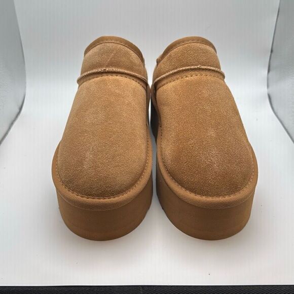 ✨ CUSHIONAIRE Women's Slip On Genuine Suede Cozy Mule Platform SIZE 7 CHESTNUT - Picture 2 of 8